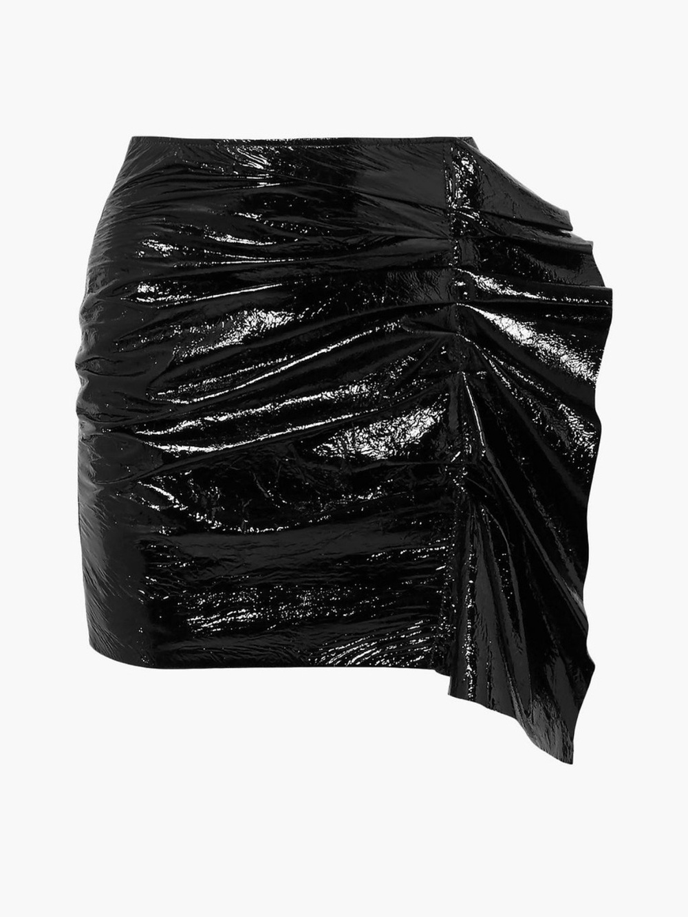 Isabel Marant Black Asymmetrical Patent Ruched Mini Skirt
